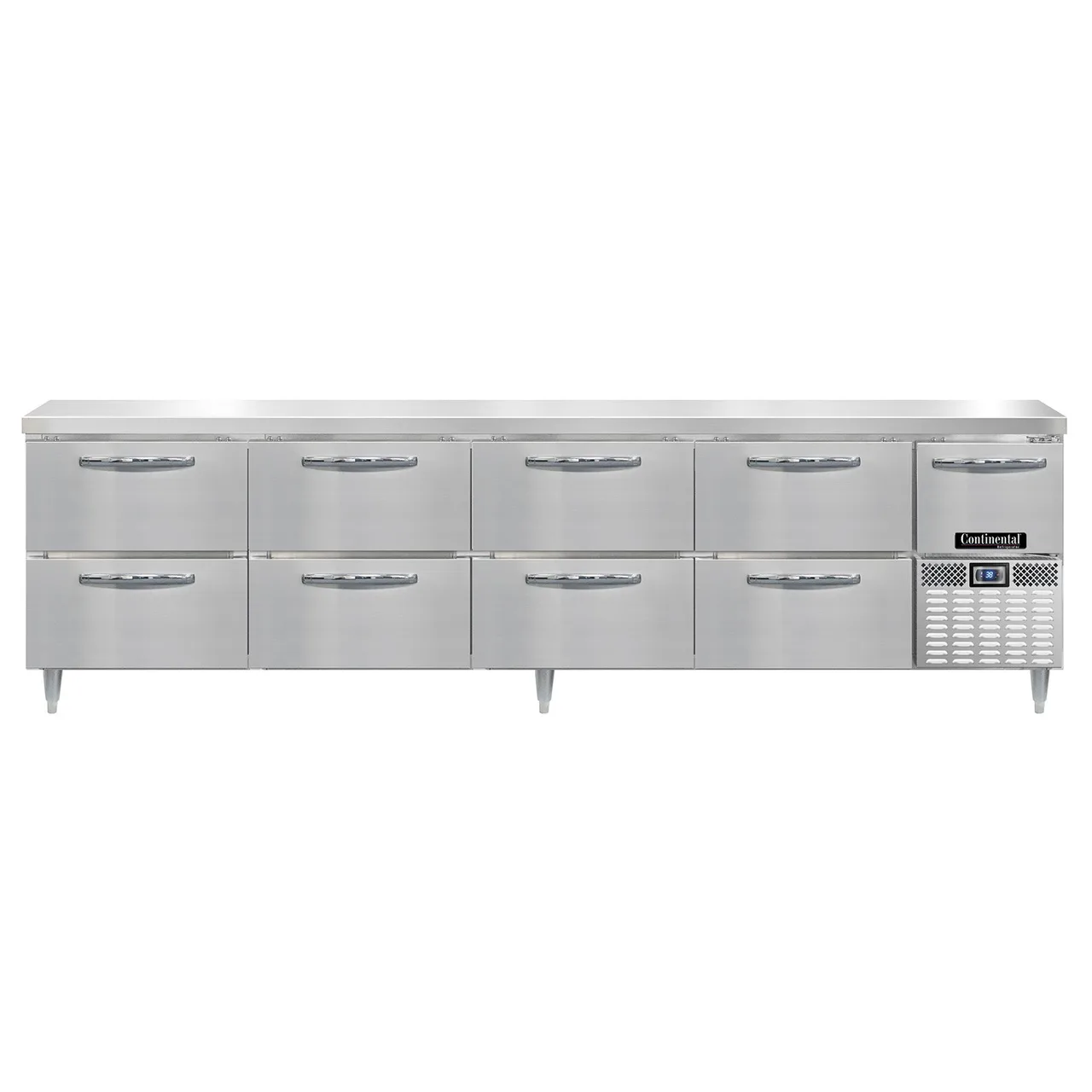 Continental Refrigerator DRA118NSS-D 118" Worktop Refrigerator w/ 8 Drawers & 1 Half Door