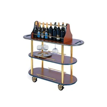 Lakeside 37207 Wine Cart w/ Oval Top and Shelves, Top Bottle Rack and Handle Holes, Lower Shelf Rails