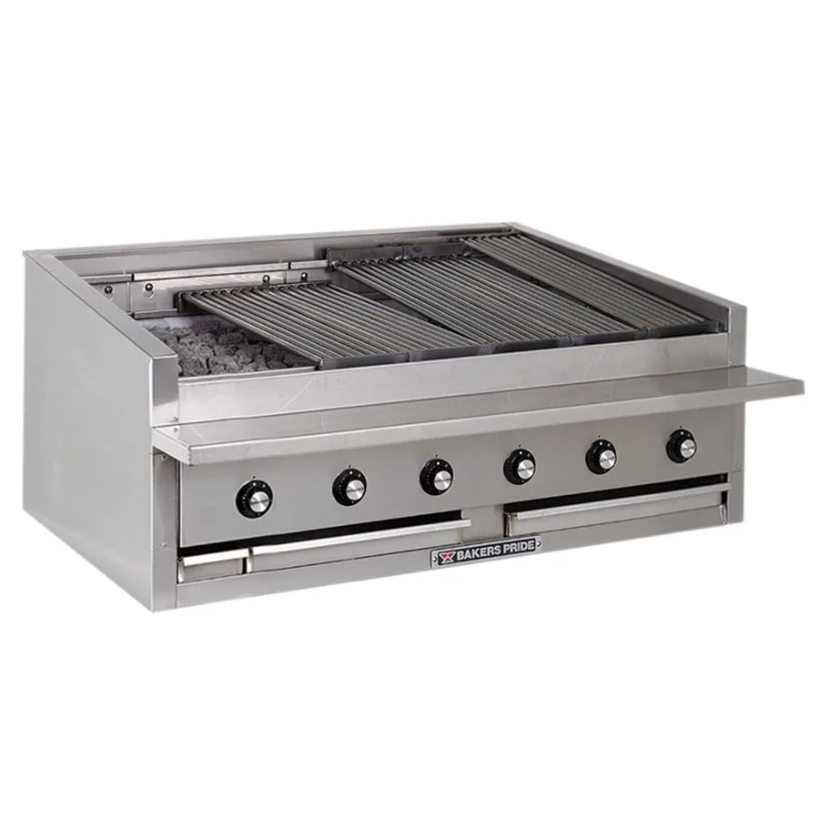 Bakers Pride L-48RS-C 48" Low Profile Countertop Gas Radiant/Lava Rock Charbroiler, 150.000 BTU