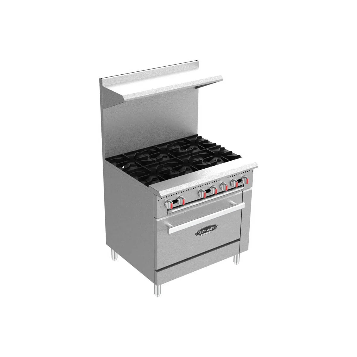 Serv-Ware SS-SGR-6B 36" Natural Gas Restaurant Range w/ (6) Open Burners, (1) Oven, 185.000 BTU