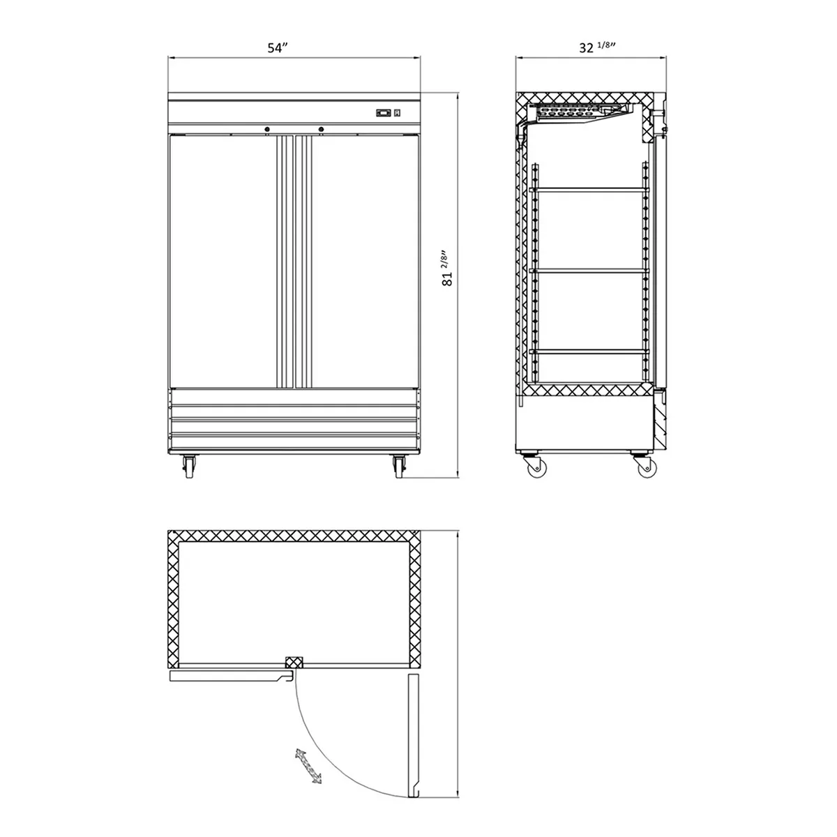 Hurakan HKN-GXE42F2C Two Solid Door Reach-In Freezer, Bottom Mounted, 41.9 cu. ft.