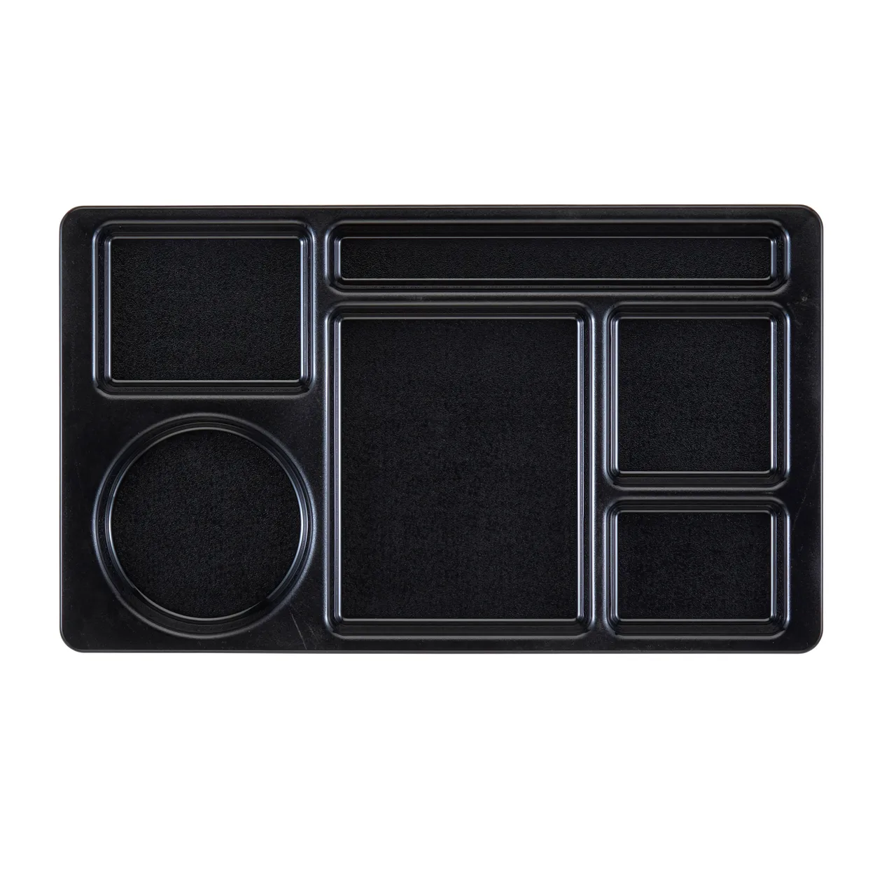 Cambro 915CW110 - 6-Compartment Black Rectangular Tray, 8-3/4" x 15" Polycarbonate, Dishwasher Safe