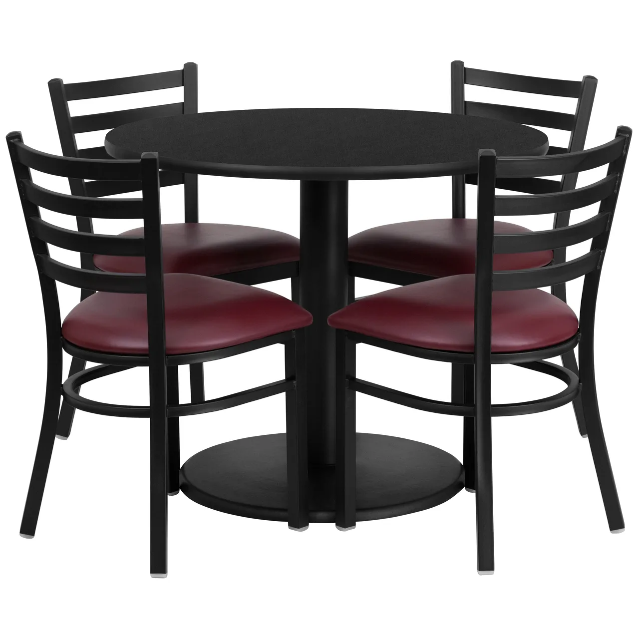 Flash Furniture RSRB1005-GG 36" Round Table & 4 Chair Set, Black Laminate, Burgundy Vinyl, Cast Iron & Steel