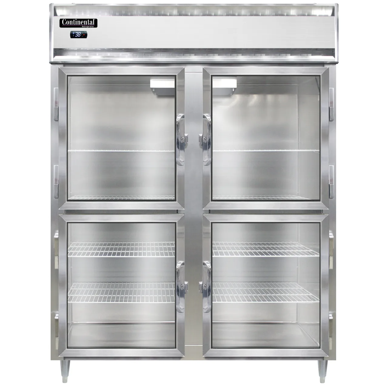 Continental Refrigerator D2RESNGDHD 57" 2-Section Reach-In Refrigerator w/ 4 Glass Half Doors, Stainless Steel Front Aluminum Exterior, 40 cu. ft.
