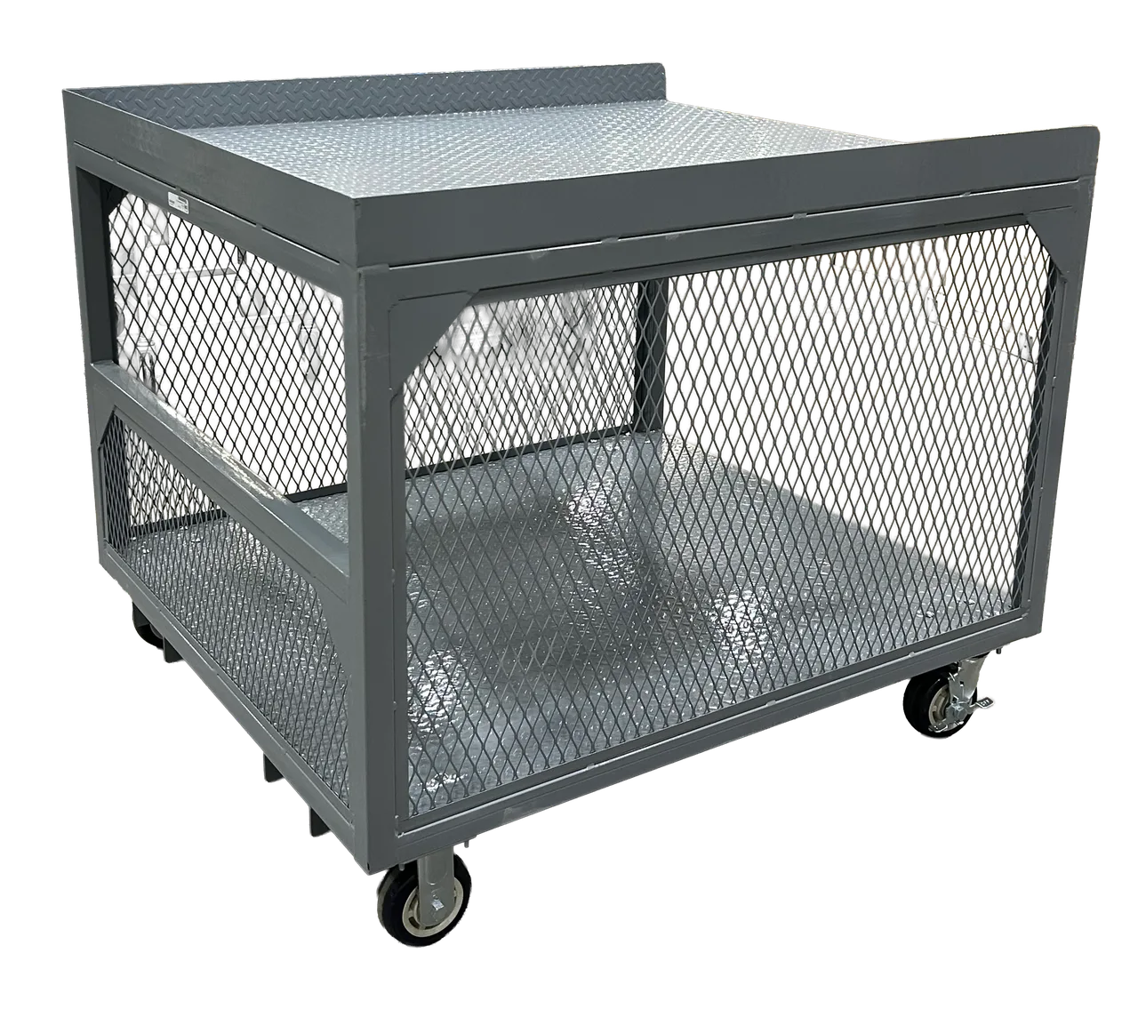 Winholt ST-OPP-4842H36-MLC 48x42x39" 1000 lbs Gray Fork-Liftable Steel Caged Picking Table Utility Cart
