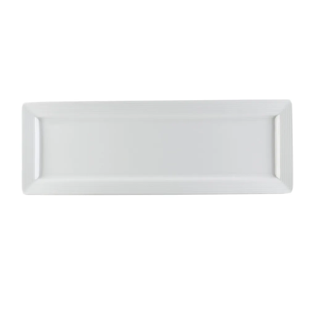 CAC China CBS-461 Platter, 16-1/4" L x 5-1/2" W x 1" H, Porcelain, White, Embossed Rim - Dozen