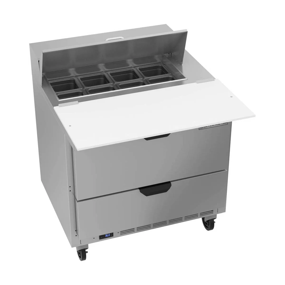 Beverage Air SPED36HC-08C-2 36" One Section Sandwich/Salad Prep Table w/ 2 Drawers, 8 pans, 10 cu. ft.