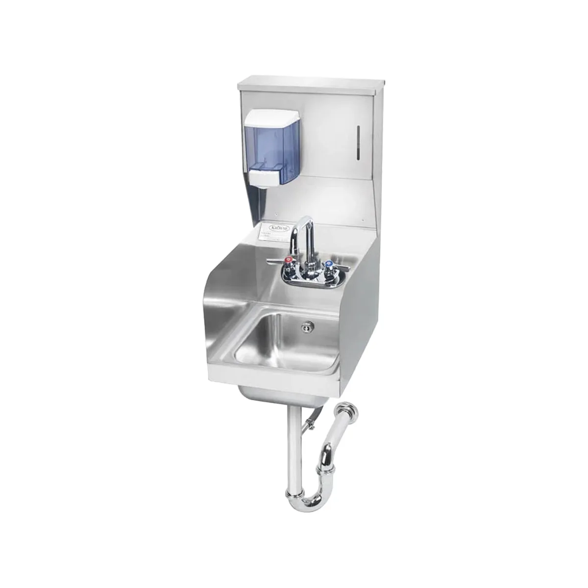 Krowne HS-32 13" Wall Mounted Hand Sink with Faucet, Soap & Towel Dispenser - 20 gauge / 3 Splashes