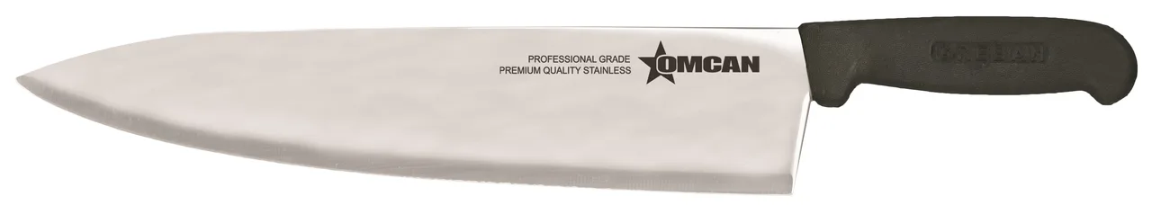 Omcan USA 12044 Chef Knife – 12" Stamped Knife, Stainless Steel Blade, Black Plastic Handle, Medium