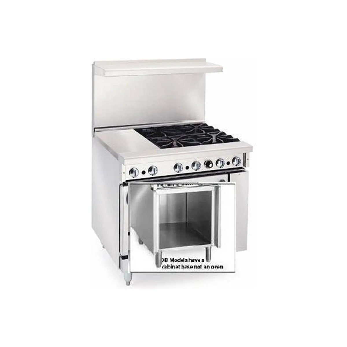 Imperial IR-4-G12-XB 36" Gas Restaurant Range w/ (4) Open Burners, 12" Griddle, (1) Cabinet Base, 148.000 BTU