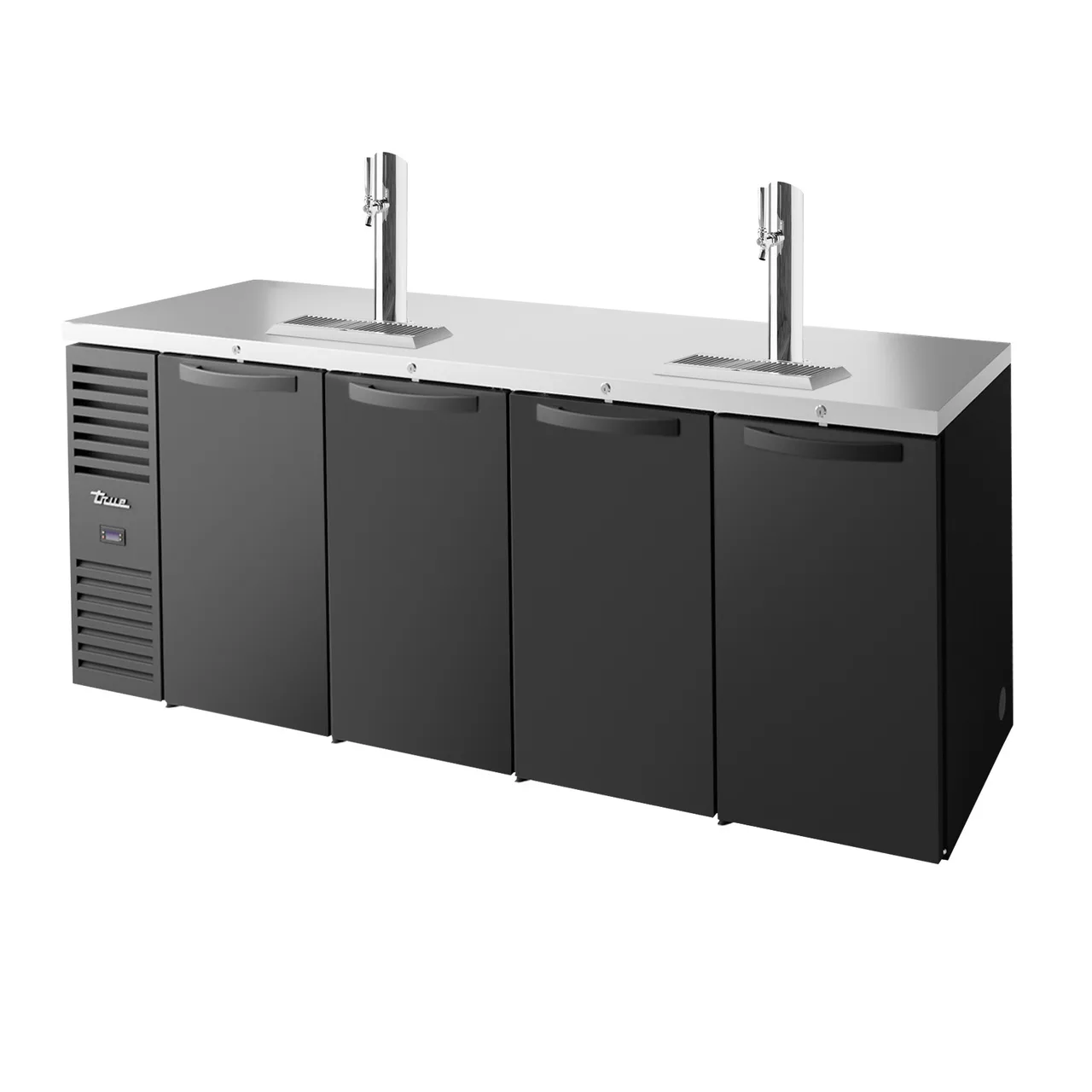 True TDR92-RISZ1-L-B-SSSS-1 92" Four Section Black Draft Beer Cooler, LED Lighting, 120 Volts