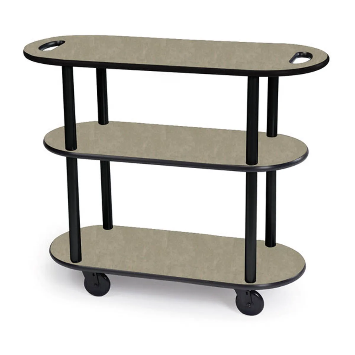 Lakeside 36204 Oval Serving Cart with 3 Shelf, Handle Cut-Outs on Top Shelf, Laminate Finish