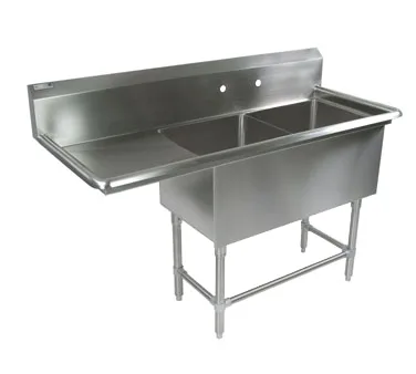 John Boos 2PB204-1D24L 68" Two Compartment Sink, 20"W x 20"L Bowl With Left-Hand Drainboard