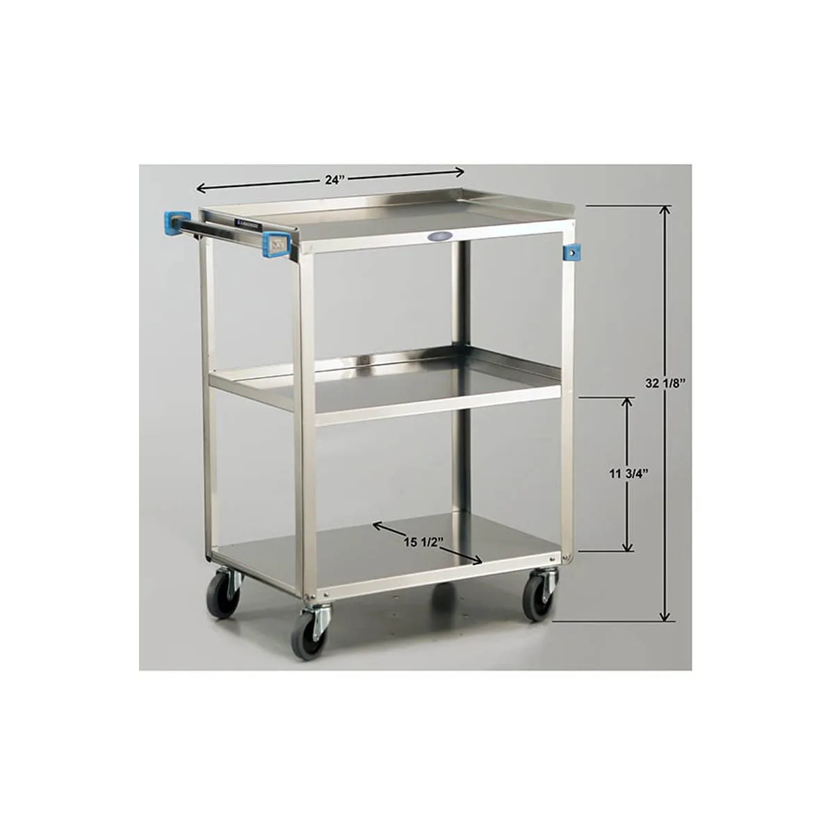Lakeside 311 Standard Duty Stainless Steel 3-Shelf Utility Cart w/ 300 lb. Capacity