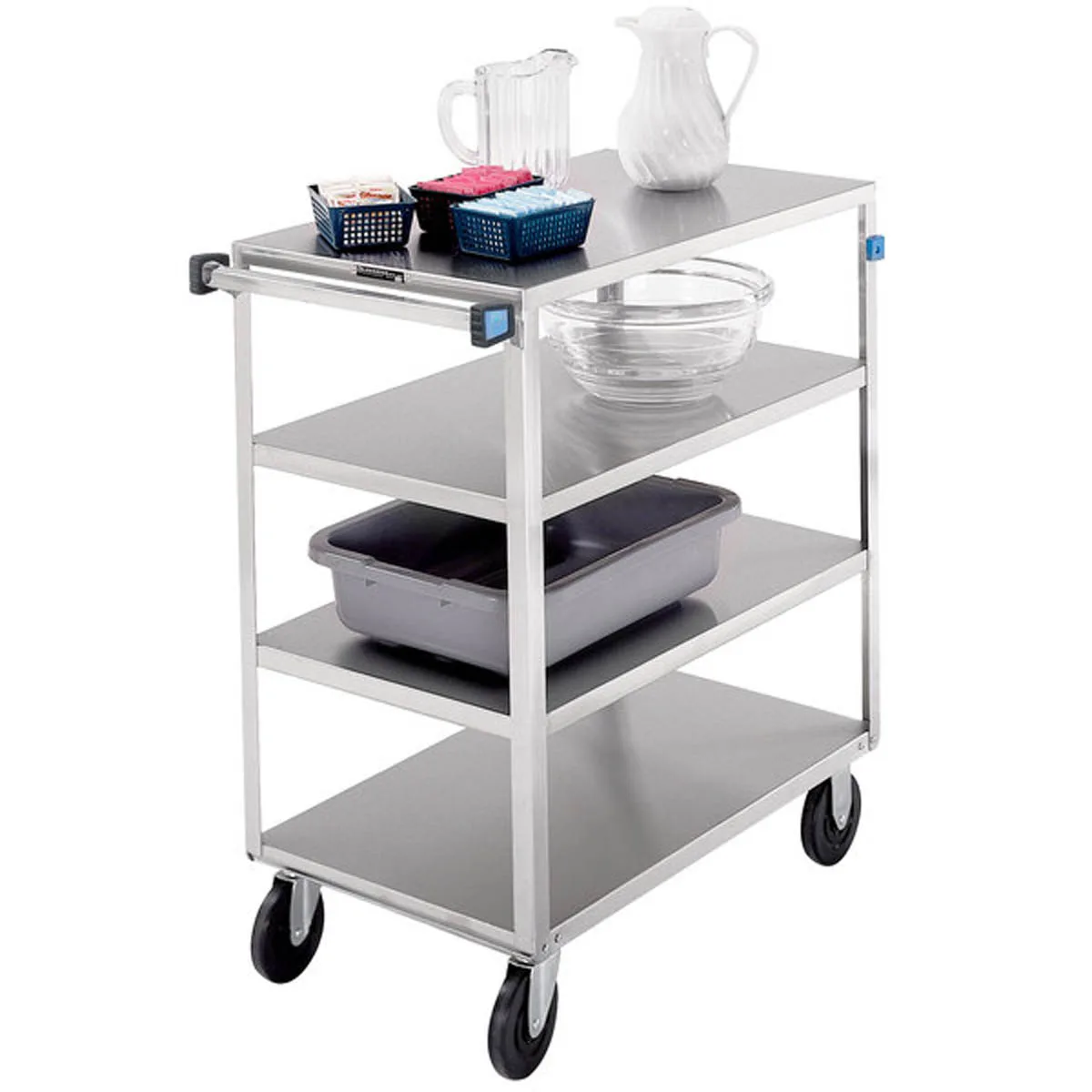 Lakeside 354 Stainless Steel 4-Shelf Open Tray Utility Cart w/ 8-3/8" Clearance