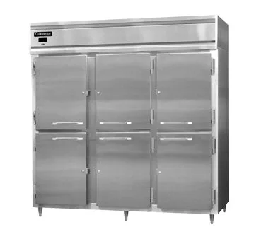 Continental Refrigerator D3RNSAHD 78" 3-Section Reach-In Refrigerator w/ 6 Solid Half Doors, 72 cu. ft.