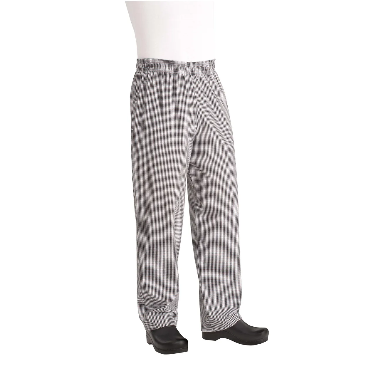 Chef Works NBMZ-SCH-L Large Baggy Chef Pants, Checkered Poly/Cotton 65/35, Elastic Waistband with Drawstring