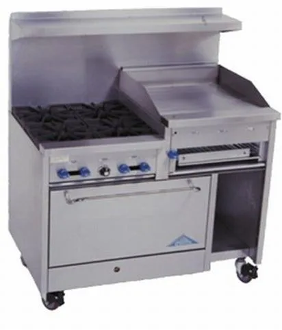 Comstock-Castle F3430-24B 48" Gas Restaurant Range w/ (4) Open Burners, 24" Raised Griddle, (1) Standard Oven, (1) Cabinet Base, 186.000 BTU