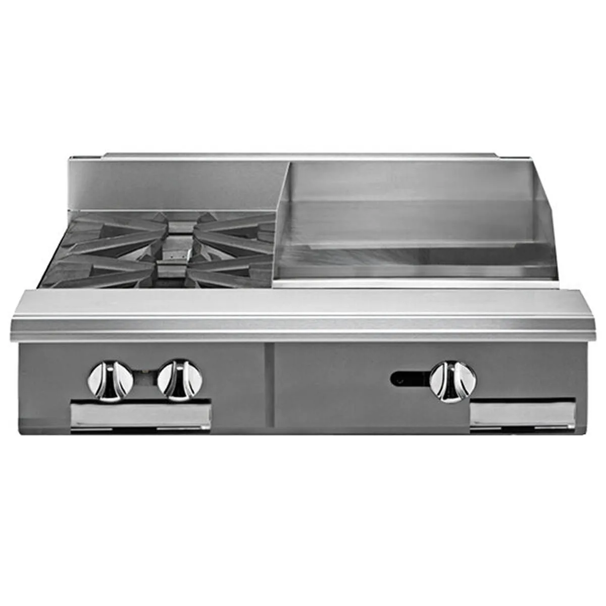 Vulcan V2BG8T 36" Gas Heavy Duty Range w/ (2) Open Burners, 18" Griddle Right w/ Thermostatic Controls, Modular Base, 100.000 BTU