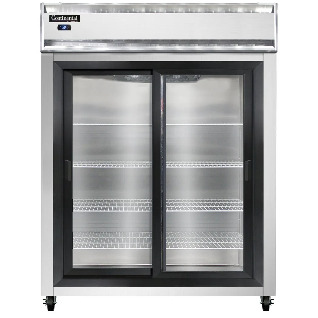 Continental 2RESNSGD 57" 2-Section Reach-In Refrigerator w/ 2 Siliding Glass Doors, Stainless Steel Front Aluminum Exterior, 40 cu.ft.