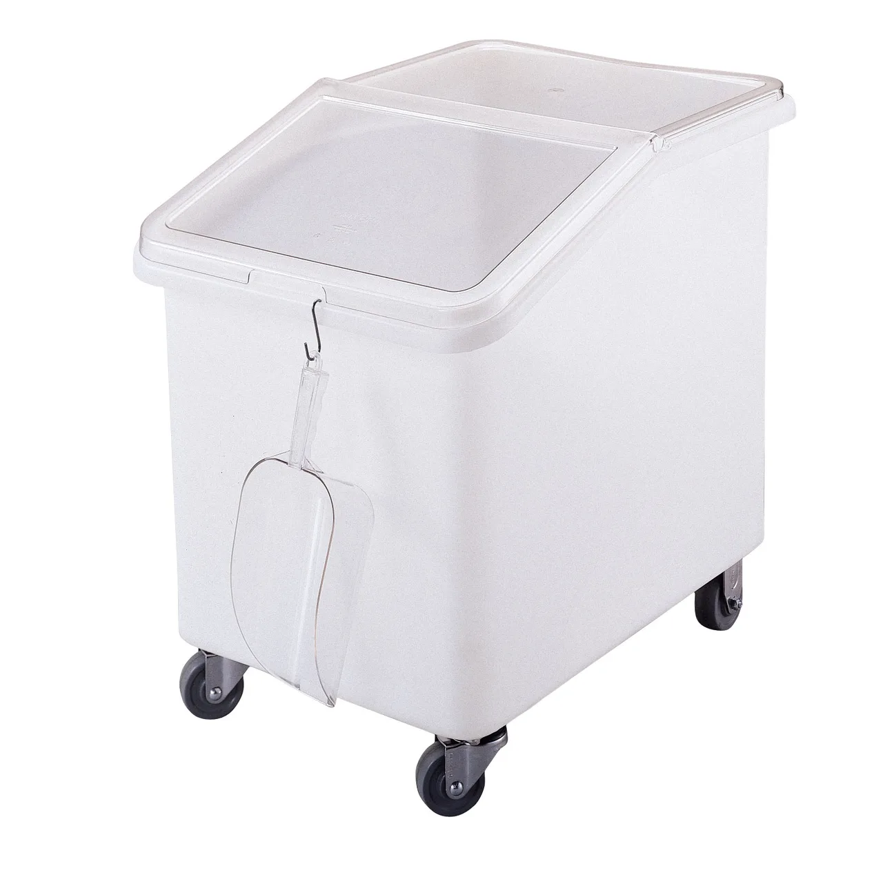 Cambro IBS37148 Mobile Bin, 37‑Gallon White Polyethylene, Sliding Lid, Front S‑Hook, 3″ Casters, NSF