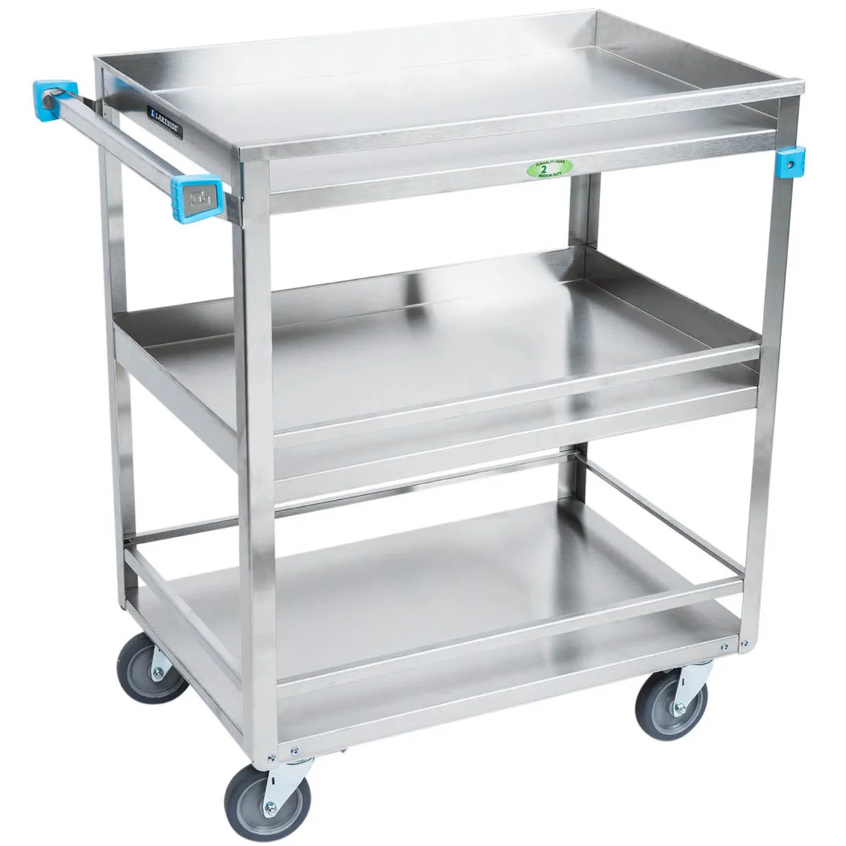 Lakeside 526 31" 3-Shelf Stainless Steel Medium Duty Guard Rail Utility Cart