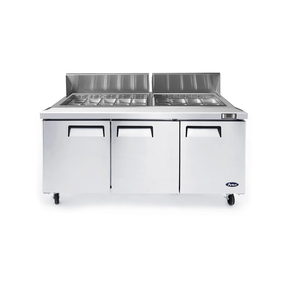 Atosa USA MSF8304GR 72" Three Section Sandwich / Salad Prep Table w/ 3 Doors, 18 Pans