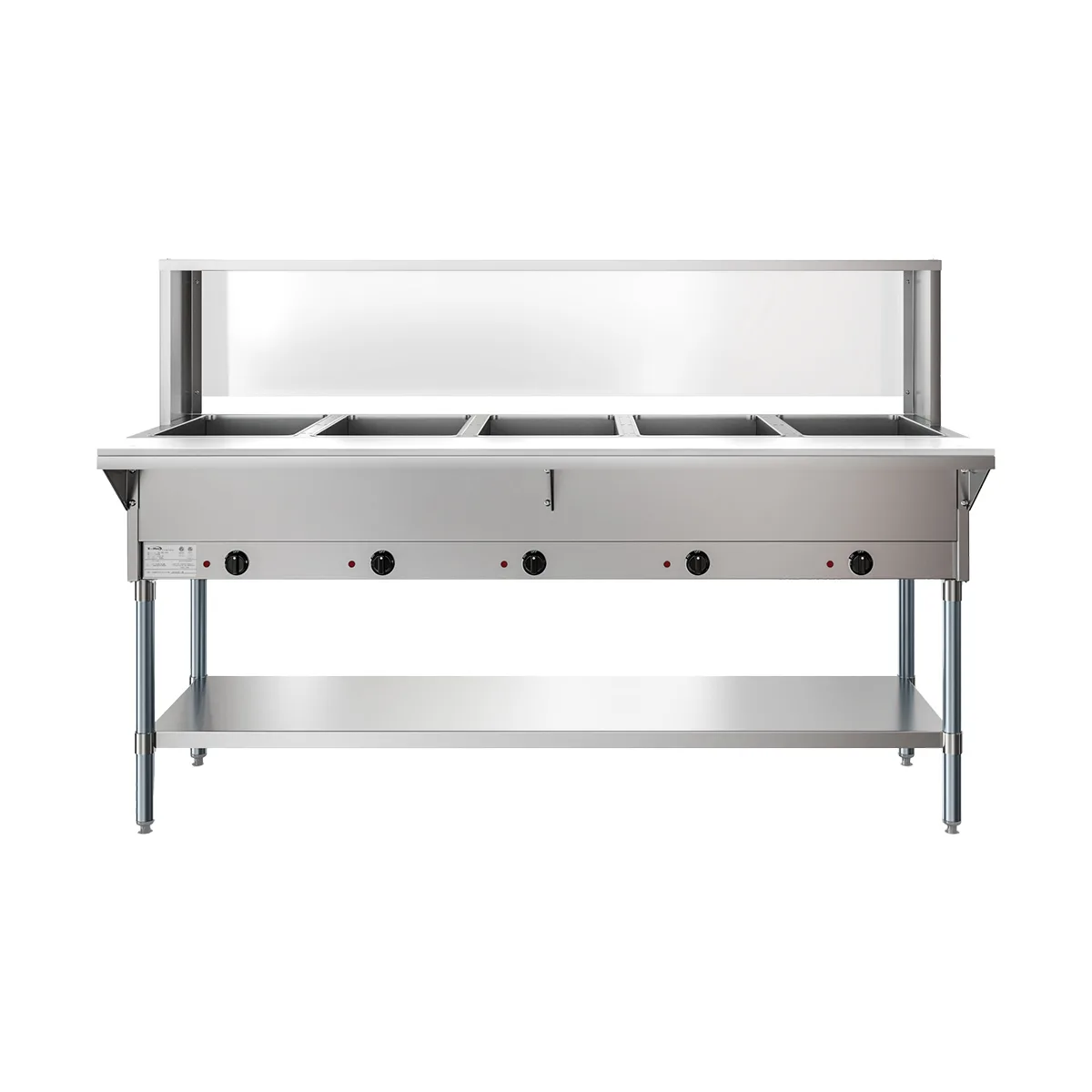 Koolmore KM-OWS-5SG 72" Electric Steam Table with Undershelf and Sneeze Guard, (5) Open Wells