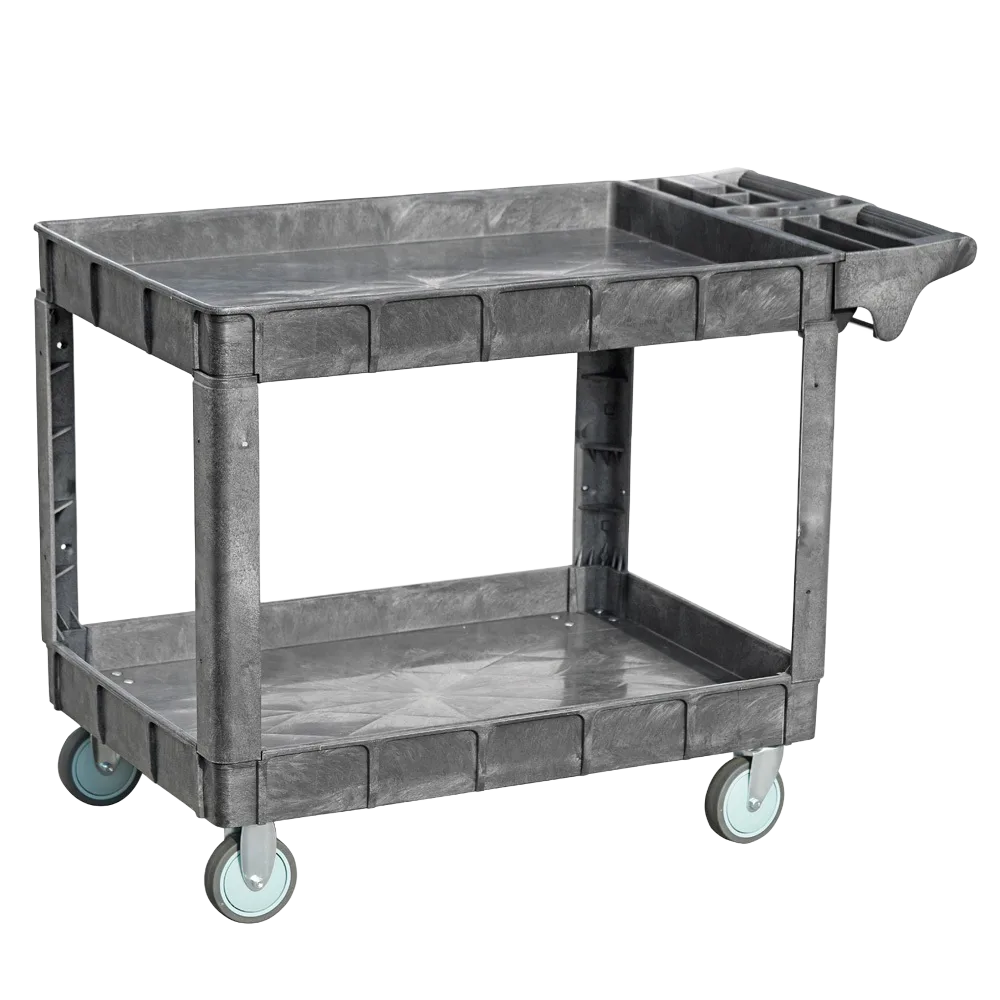 Omcan USA 48879 Heavy-Duty Utility Cart, 23.6"W x 47"D, 551.2 lbs, Polypropylene, Gray, 2 Shelves
