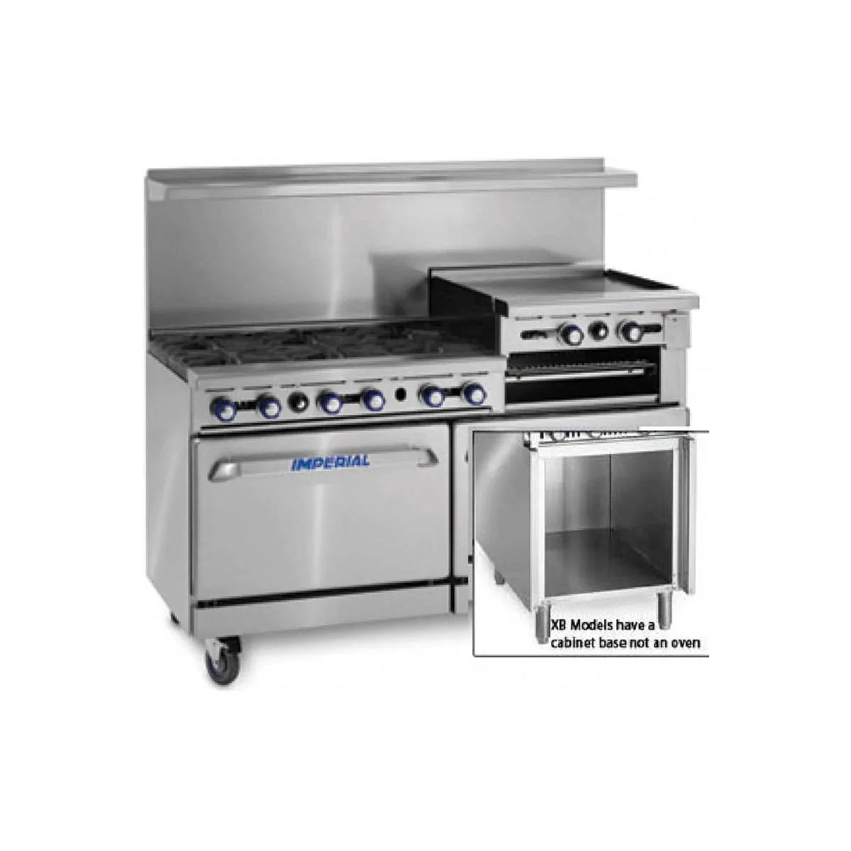 Imperial IR-6-RB24-C-XB 60" Gas Restaurant Range w/ (6) Open Burners, 24" Radiant Broiler, (1) Convection Oven, (1) Open Cabinet Base, 282.000 BTU