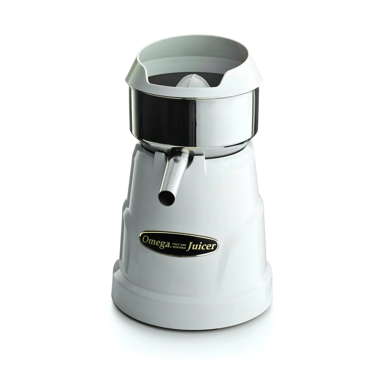 Omega C-10W Electric Citrus Juicer, Stainless Steel w/ 3 Citrus Cones, Non-Slip Feet, 150 RPM