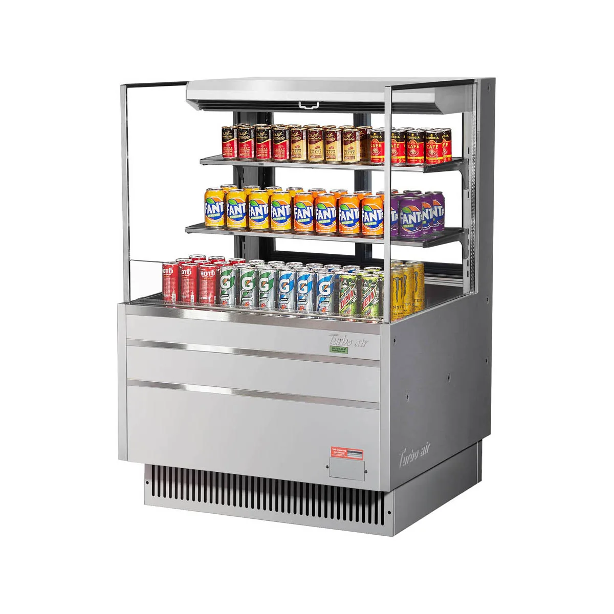 Turbo Air TOM-36L-UFD-S-3S-N 34" Horizontal Open Air Merchandiser, Stainless Steel, Self-Contained