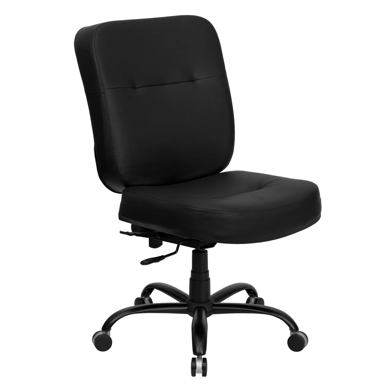 Flash Furniture WL-735SYG-BK-LEA-GG Black Chair, 39.5"-42.5" Height, 400 lbs, Leather Seat, Armless, Casters
