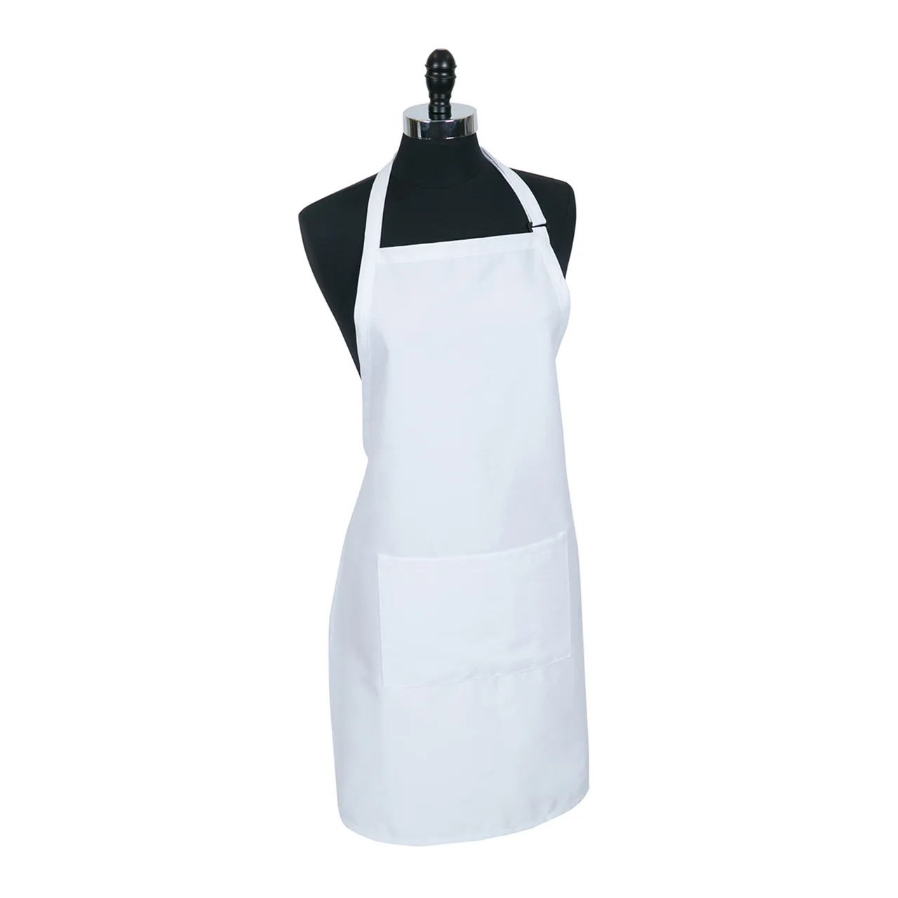Mercer M61110WH Bib Apron – 33" x 23" white, 65/35 poly/cotton twill, adjustable neck strap, front pocket, use