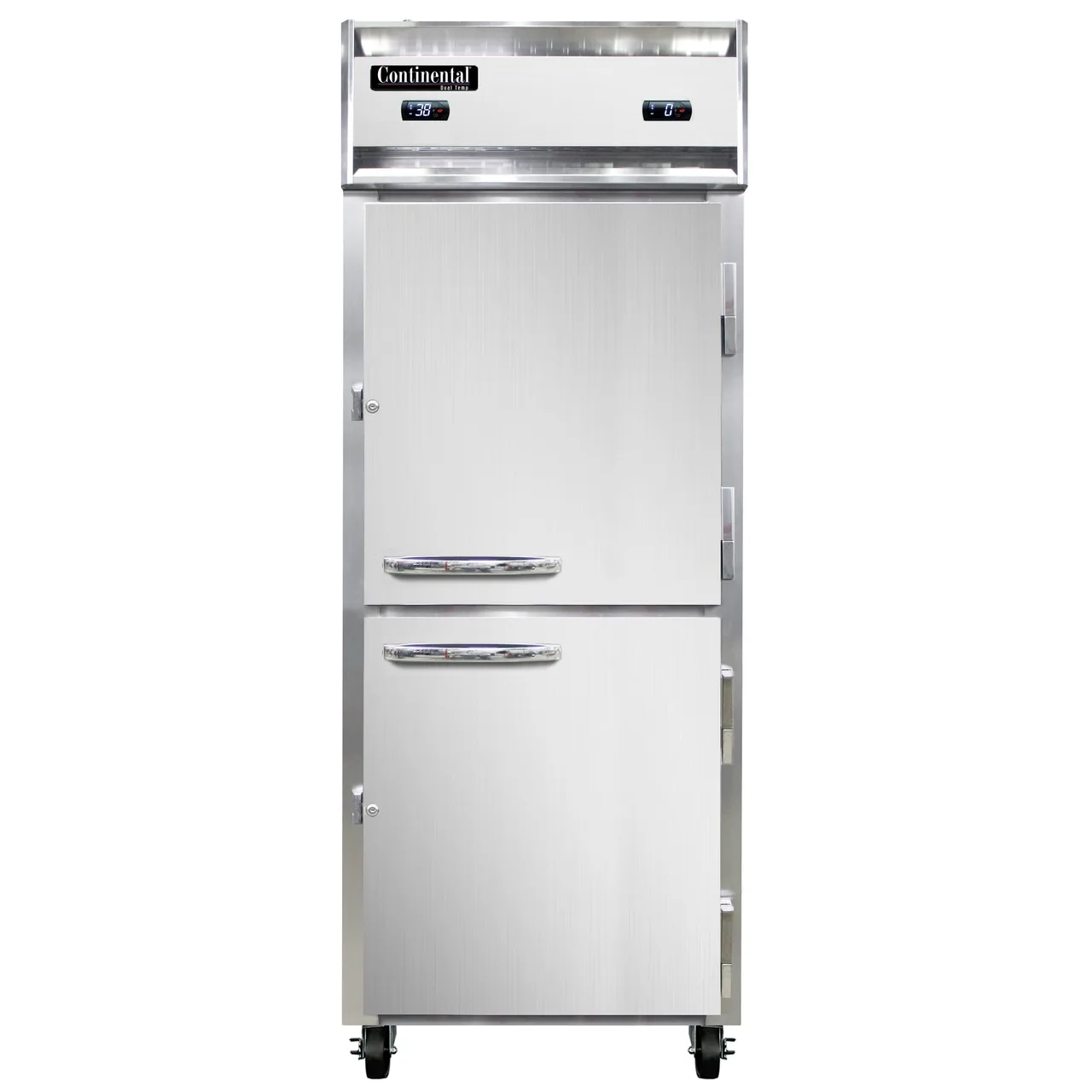 Continental Refrigerator 1RFENHD 28" 1-Section Reach-In Refrigerator Freezer Combo w/ 2 Half Solid Doors