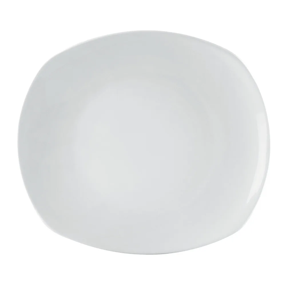 CAC China KYT-16 Plate 10" L x 9" W x 1-1/4" H Rectangular Porcelain White Curved Coupe - Dozen