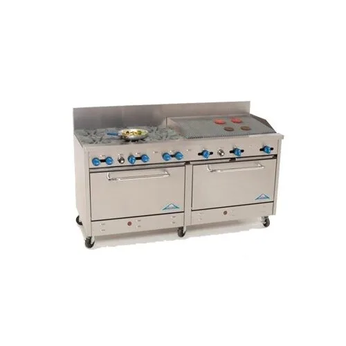 Comstock-Castle 2F330-3RB 72" Gas Restaurant Range w/ (6) Open Burners, (1) 36" Charbroiler, (2) Standard Ovens, 312.000 BTU