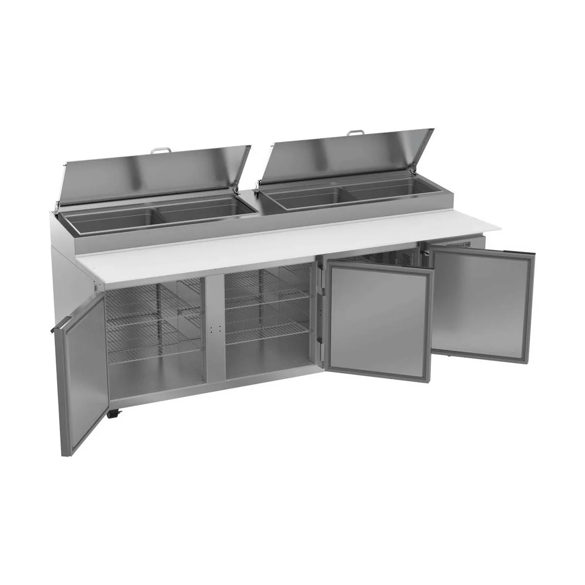 Beverage-Air DP93HC 93" 3-Section Refrigerated Pizza Prep Table w/ 3 Doors, 31.5 cu. ft.