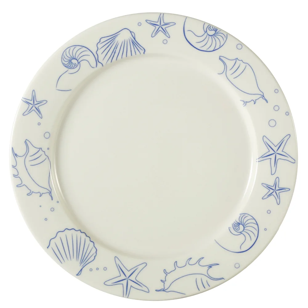 CACChina ATC-21-AW Atlantic Plate, 12" Dia x 1-1/4" H, Ceramic, Blue/White, Dishwasher Safe - Dozen