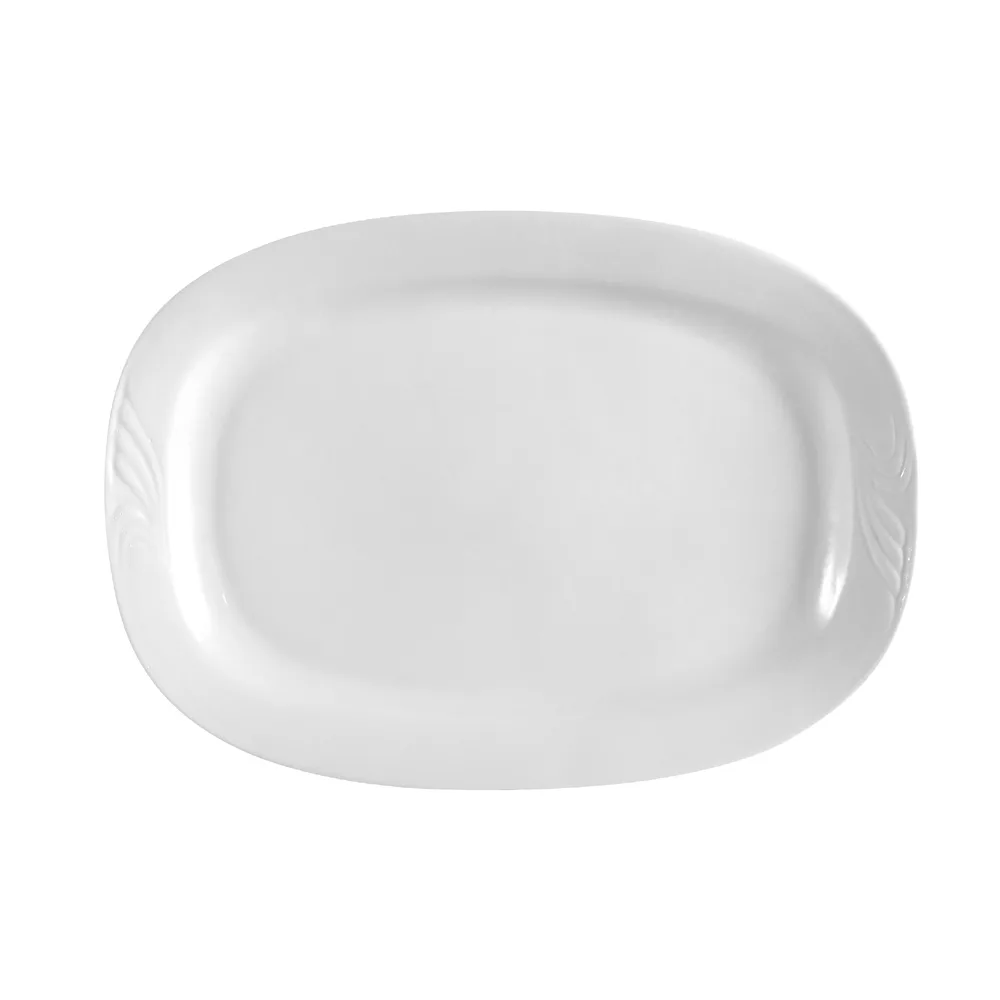 CAC China RSV-94 Roosevelt Platter, 14-1/2" L x 10" W Oblong Porcelain Embossed Rim, Safe - Dozen