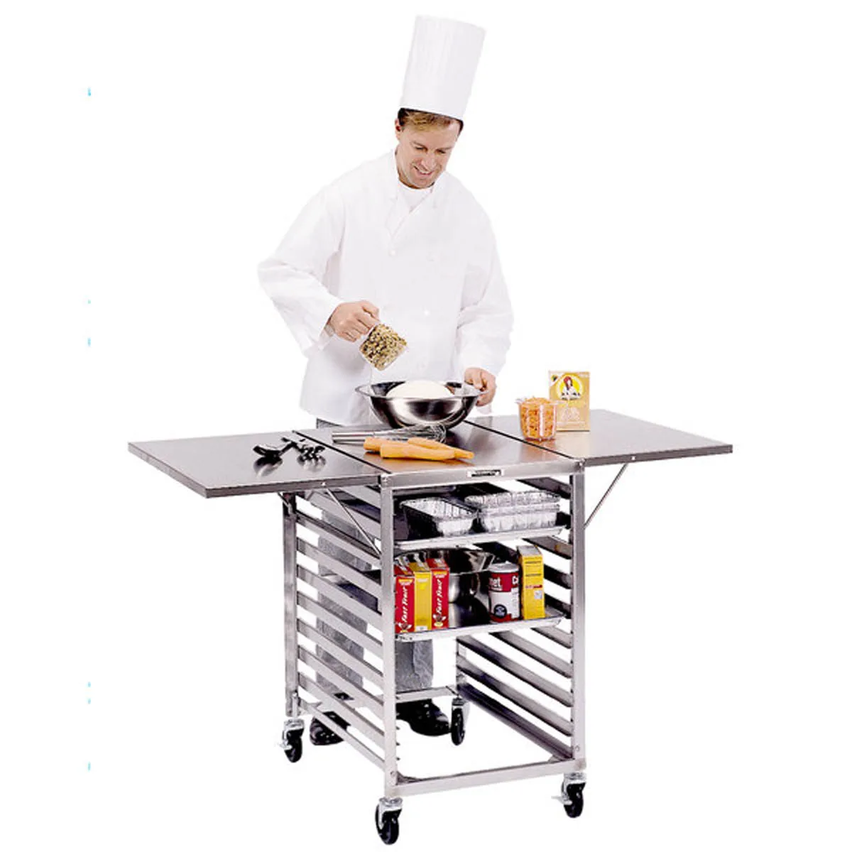 Lakeside 110 Stainless Steel Portable Wing Table 52.75" Wide with Channel Ledges