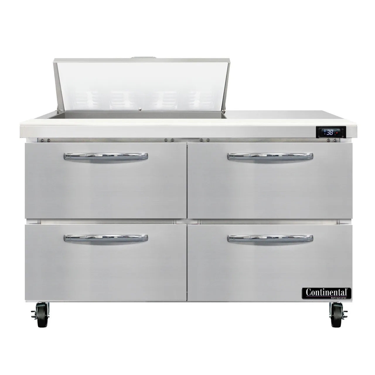 Continental Refrigerator SW48N8-D 48" Two Section Sandwich / Salad Prep Table w/ 4 Drawers, 8 Pans