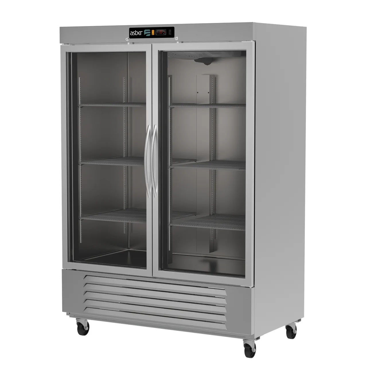Asber ARR-49-2G-H Two Section Reach-in Refrigerator w/ 2 Glass Door, Bottom Mounted, Stainless Steel, 49 cu. ft.