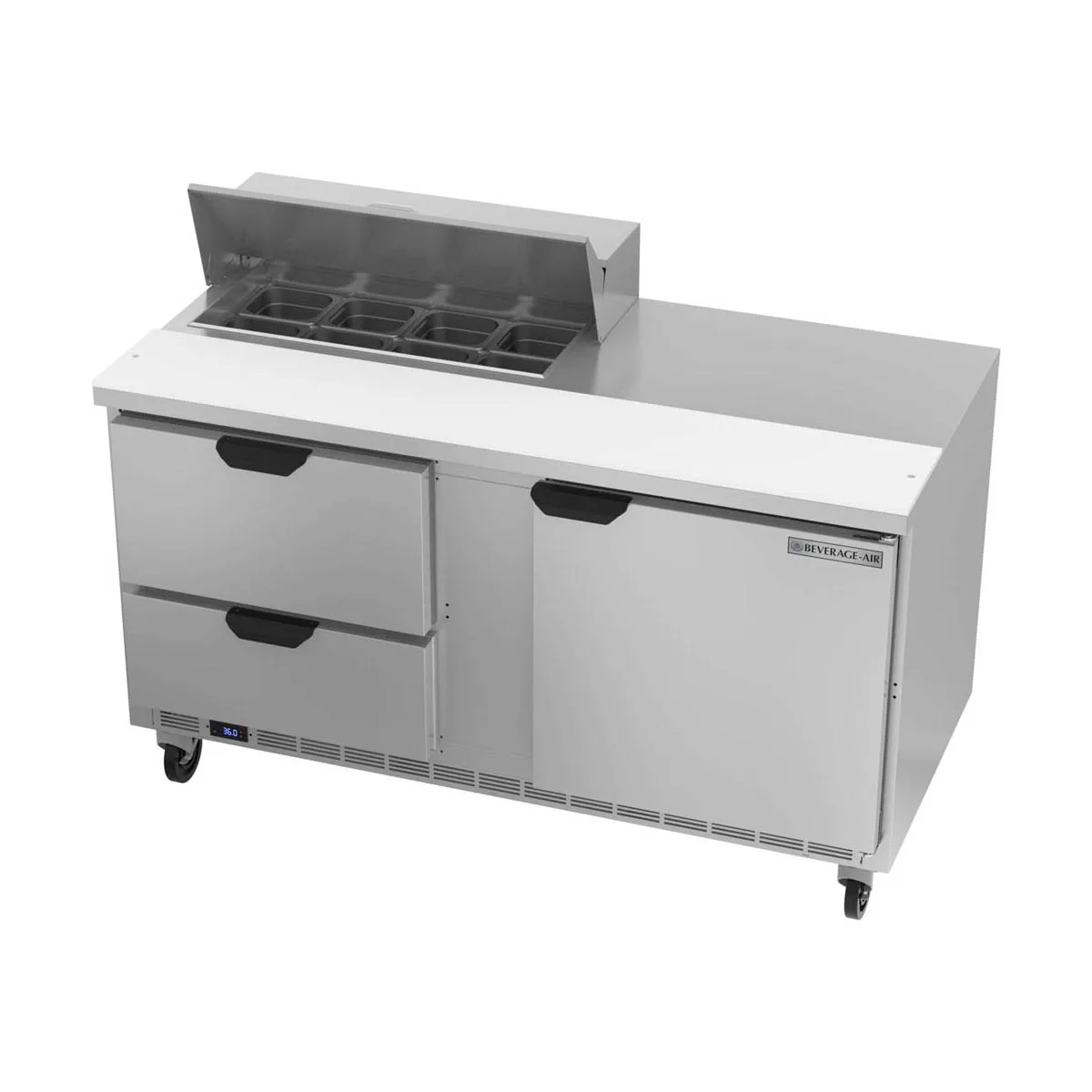 Beverage Air SPED60HC-08-2 60" Two Section Sandwich/Salad Prep Table w/ 2 Drawers & 1 Door, 8 Pans