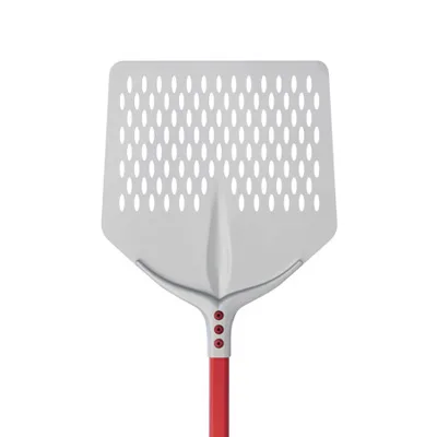AMPTO 752F33A Square Perforated Pizza Peel, 13" x 13" Anodized Al, Red 59" Handle, Made In Italy