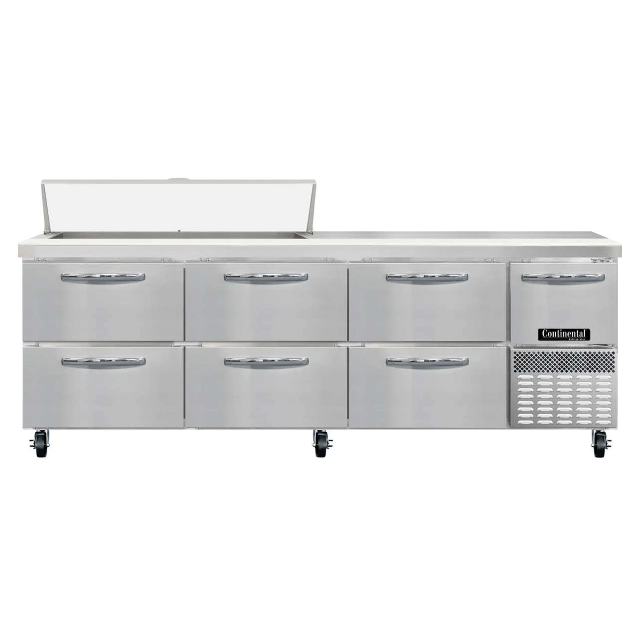Continental Refrigerator RA93SN12-D 93" 1-Door 6-Drawer Sandwich and Salad Prep Table, 12 Pans, Stainless Steel