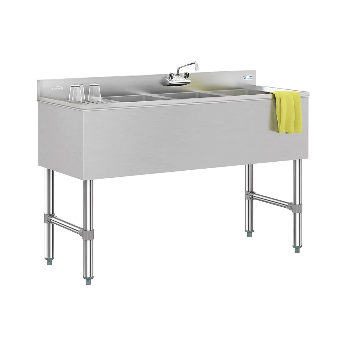 Koolmore SBR3B48-L-320 48" Underbar Sink Units, 3 Compartment with Left Drainboard