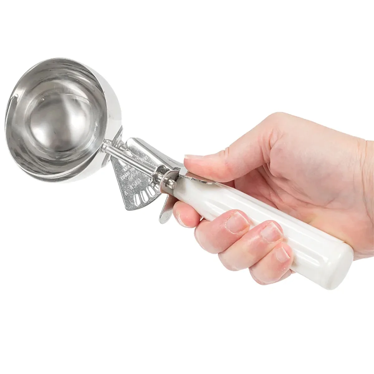 Hamilton Beach 78-06 Ice Cream Disher #6, 4-5 oz, Thumb-Press Steel Bowl, White Handle, NSF
