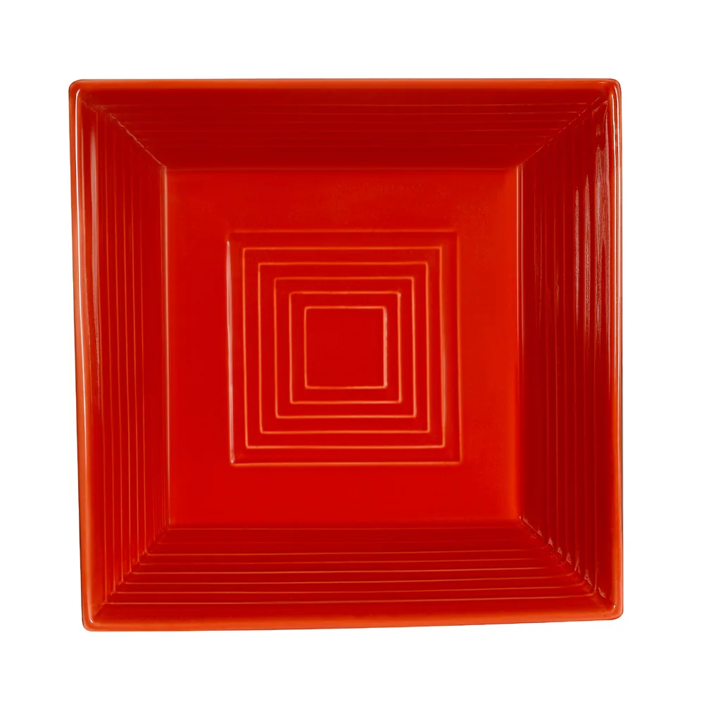 CAC China TG-B8-R Tango Bowl, 42 Oz., 8" x 8" x 2-3/8", Square, Embossed, Porcelain, Red - Dozen