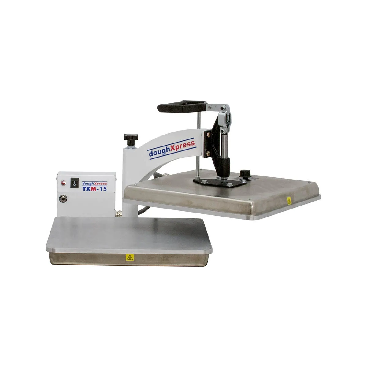DoughXpress TXM-15 16" Dual Heat Manual Tortilla Pizza Dough Press, 15 x 15" Platens, 3100W, 220V